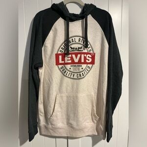 Levi’s Men’s Hoodie Sweatshirt Pullover Beige Black Logo Graphic Kangaroo Pocket